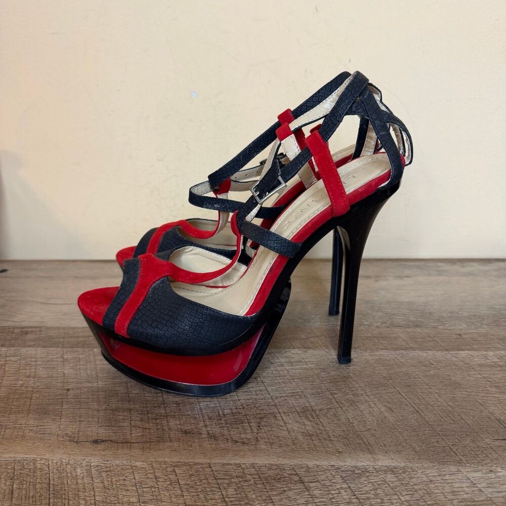 Liliana strappy platform stiletto high heels size 10 red black shoes - Picture 9 of 9